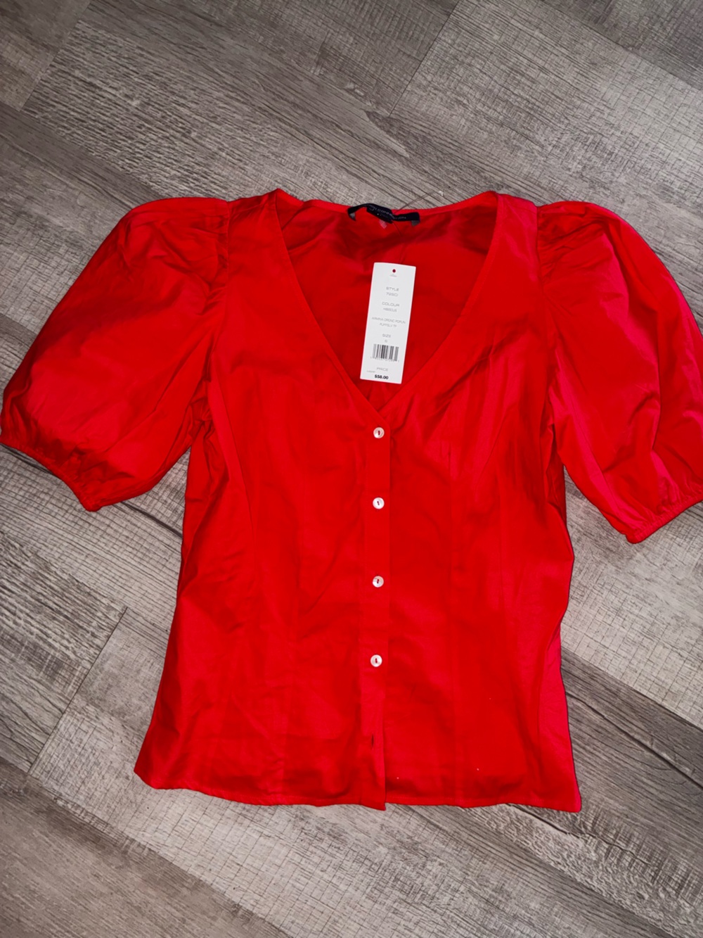 New French connection Bright Red Orange  V-Neck Button Front Blouse 6